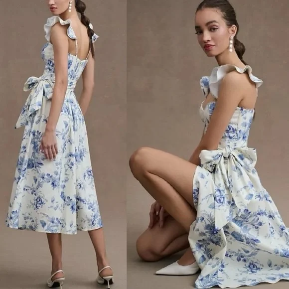 v. chapman vera ruffle-strap corset side-slit midi dress V. Chapman